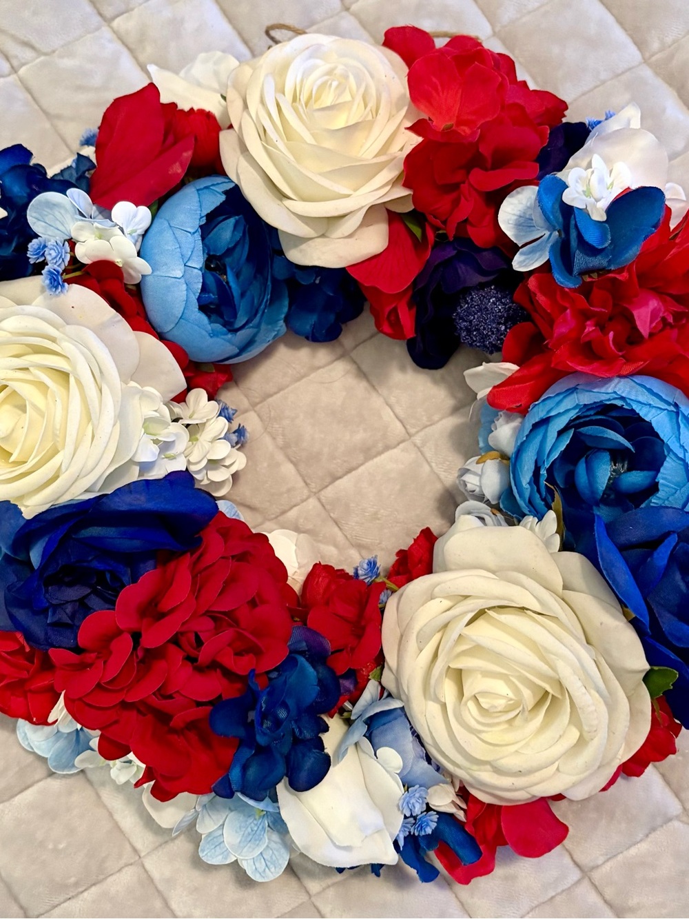 4th of July floral wreath red white & blue